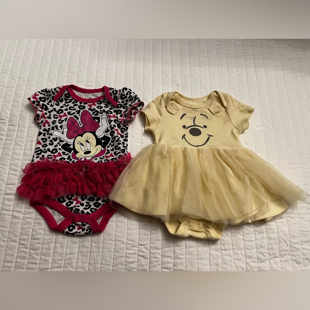Disney baby onesies ruffles skirt Winnie the Pooh Minnie Mouse bundle